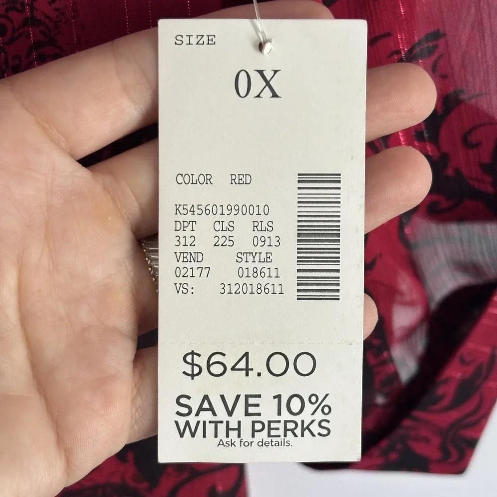 Catherines Women's Sheer Abstract Top Size 0X Red Metallic Stripes Whimsigoth‎ - Picture 6 of 11